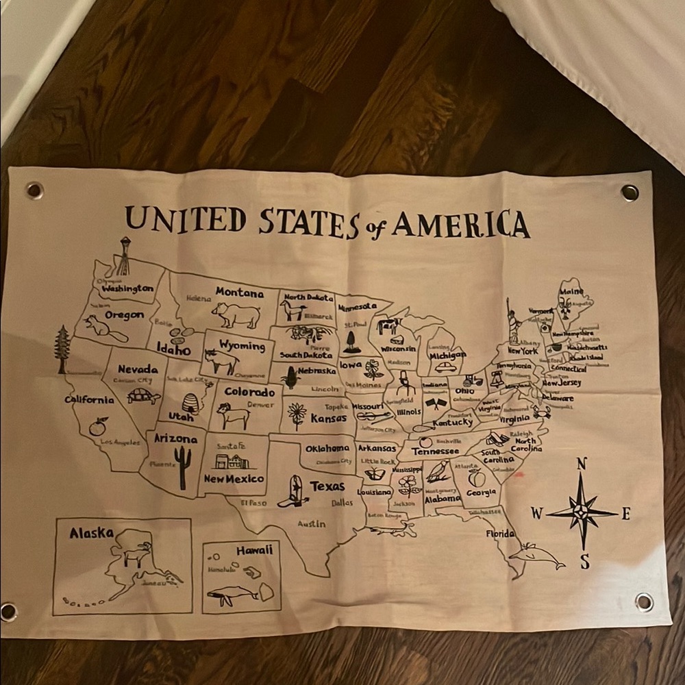 Crate & Barrel Kids Vintage Style USA Map Wall Tapestry